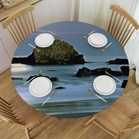 

SHERONV Moon Ocean Rocks Round Table Cover Stain Resistant Washable Indoor Outdoor Tablecloth Kitchen Dining Wedding Parties 100% Polyester Fiber 31-35