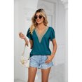 thumbnail image 4 of XCHQRTI Lace Stitching Chiffon Women Shirt V Neck Short Sleeve Tunic Blouse, 4 of 8