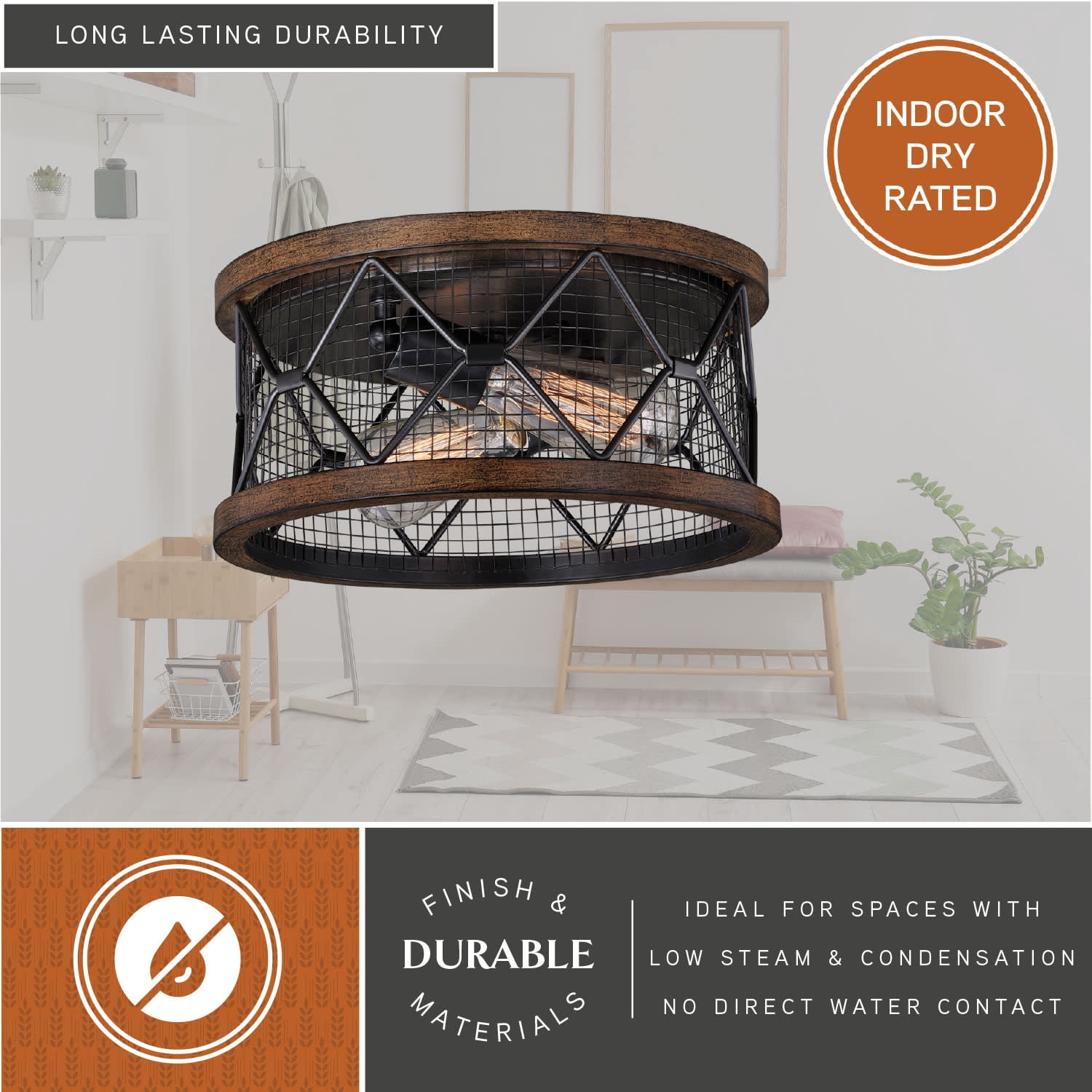 Bremerton 13-in W Bronze Industrial Cage Drum Flush Mount Ceiling Light