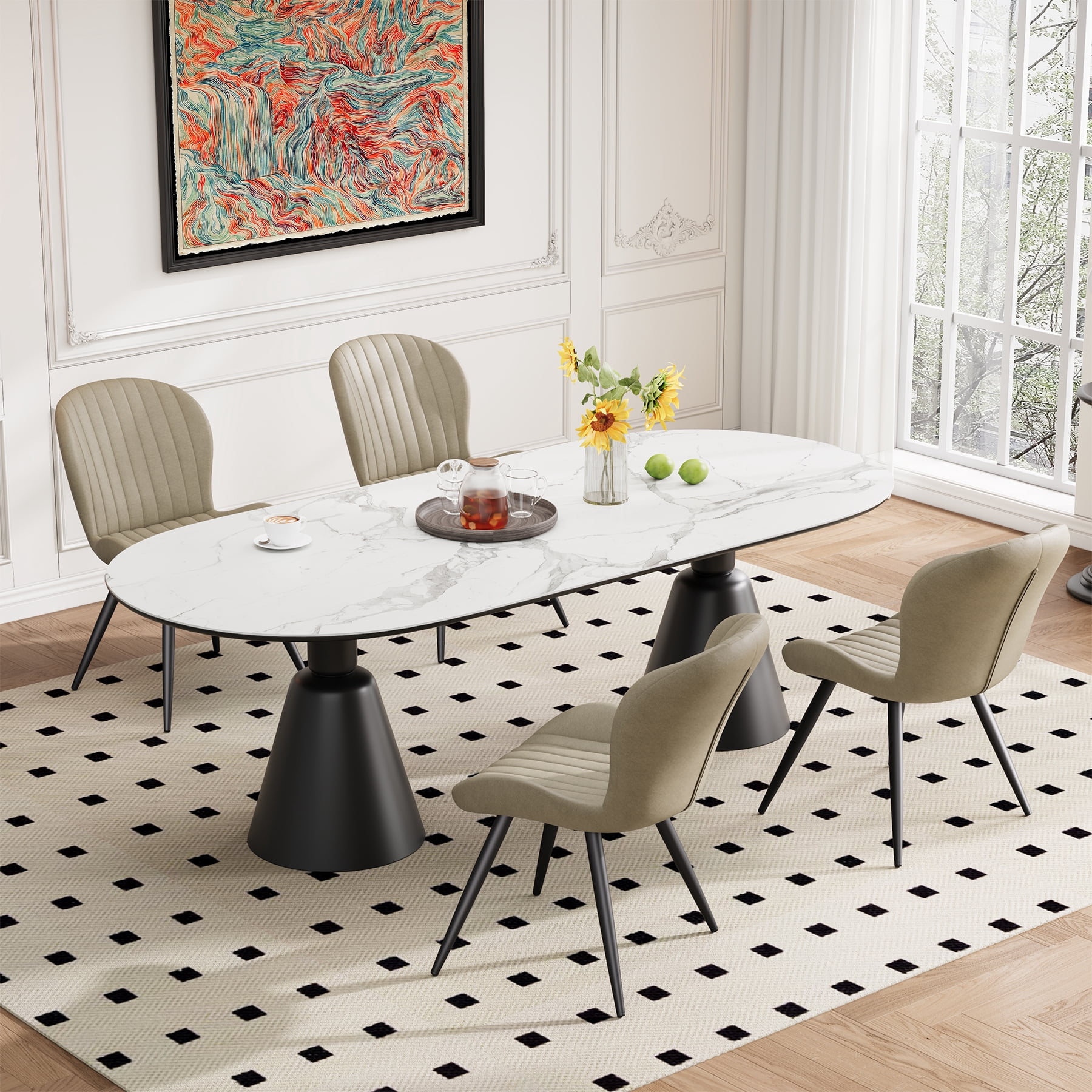 MOONMISS Upholstered Dining Chairs Set of 4,Modern Kitchen Side Chairs with Backrest and Metal Legs,Beige