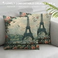 thumbnail image 3 of PRATYUS Eiffel Tower Throw Pillow Cover Gray and Pink Oil Painting for Paris Summer Landscape Flower Roses and Leaf Decorative Square Pillow Case for Home Bedroom Living Room Cushion Cover White, 3 of 5