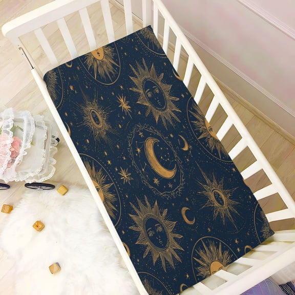 Wobogo Celestial Sun Moon Baby Crib Sheets Super Soft Microfiber Playard Sheet Fitted Design for Maximum Comfort and Safety 39×27×5in