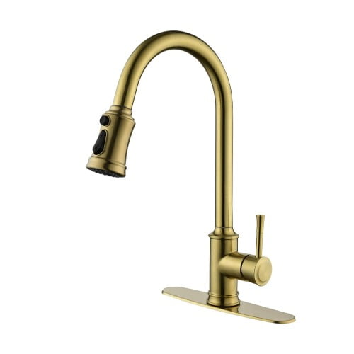 Grifo de cocina de tirar de arco alto de manija única, grifos de fregadero de cocina de acero inoxidable de nivel único con pulverizador de tirar abajo