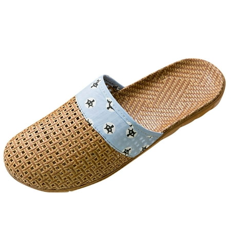 OJSFQUFP Summer Sandals for Women Female Home Indoor Cat Print Couple Home Linen Slippers Wood Floor Slippers Soft Sole Outdoor Beach Shoes Office Slippers Blue 37