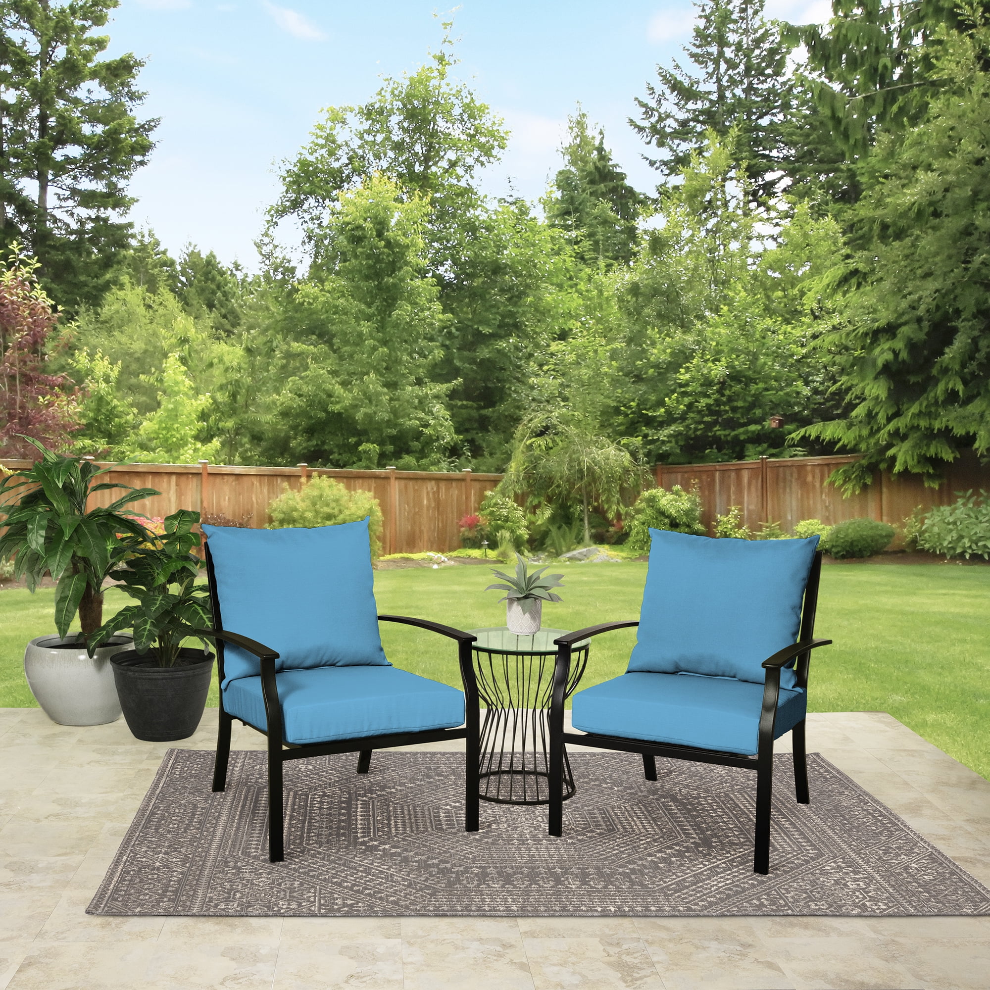Mainstays 45" L x 22.75" W Mid Blue Solid Rectangle Outdoor 2 Piece Deep Seat Cushion