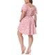 thumbnail image 3 of Vestido de Pascua de Talla Grande para Mujeres Agnes Orinda, Verano, Escote Corazón, Manga Corta Abullonada, Midi Floral, 3X Rosa Fucsia, 3 of 6