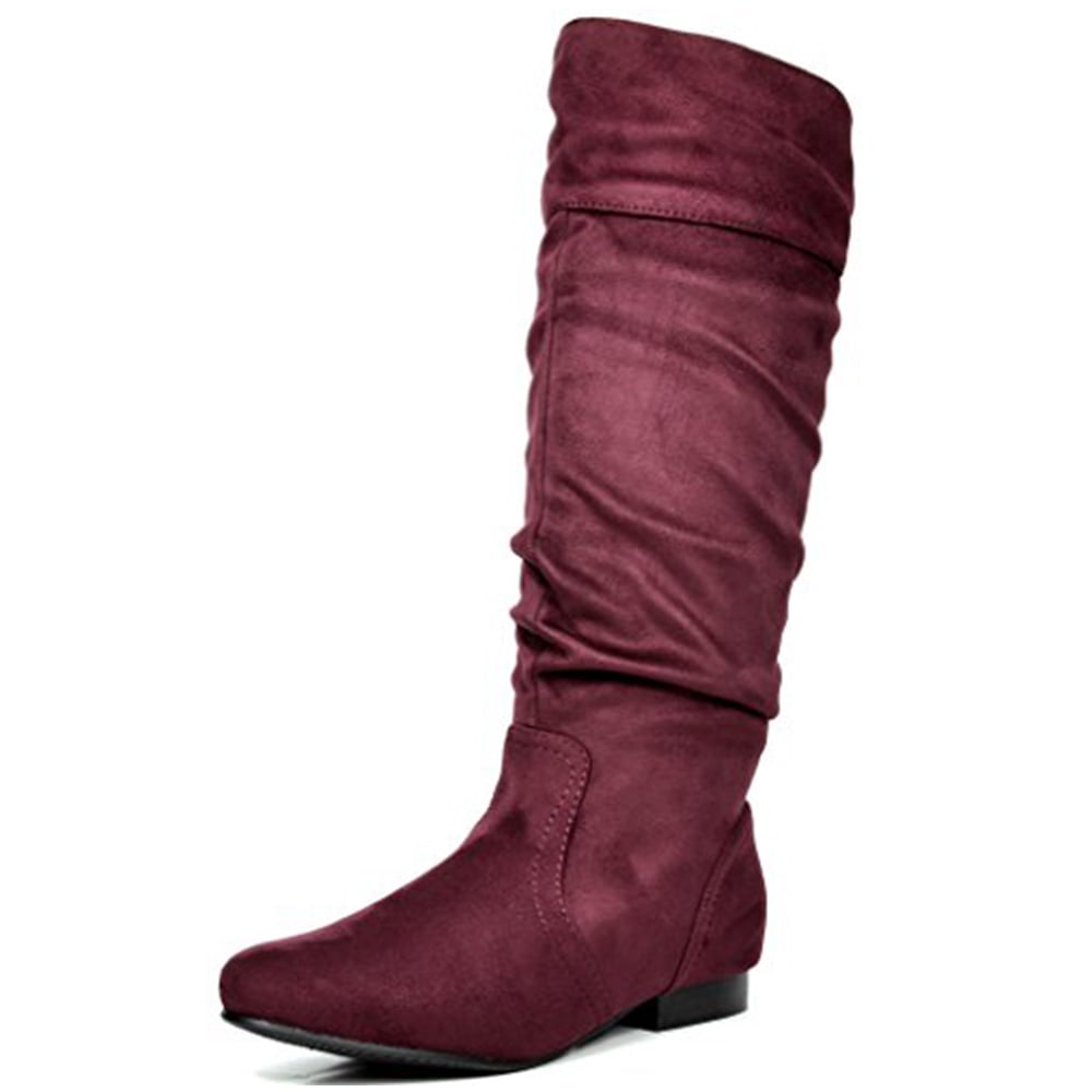 DREAM PAIRS Women's Platform Knee High Boots Fashion Suede/PU Flat Pull