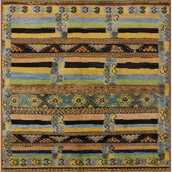 Ahgly Company Indoor Square Mid-Century Modern Bakers Brown Oriental Area Rugs, 7' Square