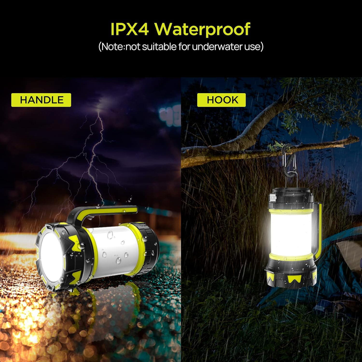 Rechargeable Flashlights Camping Lantern, 6 Modes LED Bright Flashlight 3000mAh Battery, IPX4 Waterproof, Emergency Flashlight Lantern for Outdoor, Hurricane, USB Cable Included-2 Pack