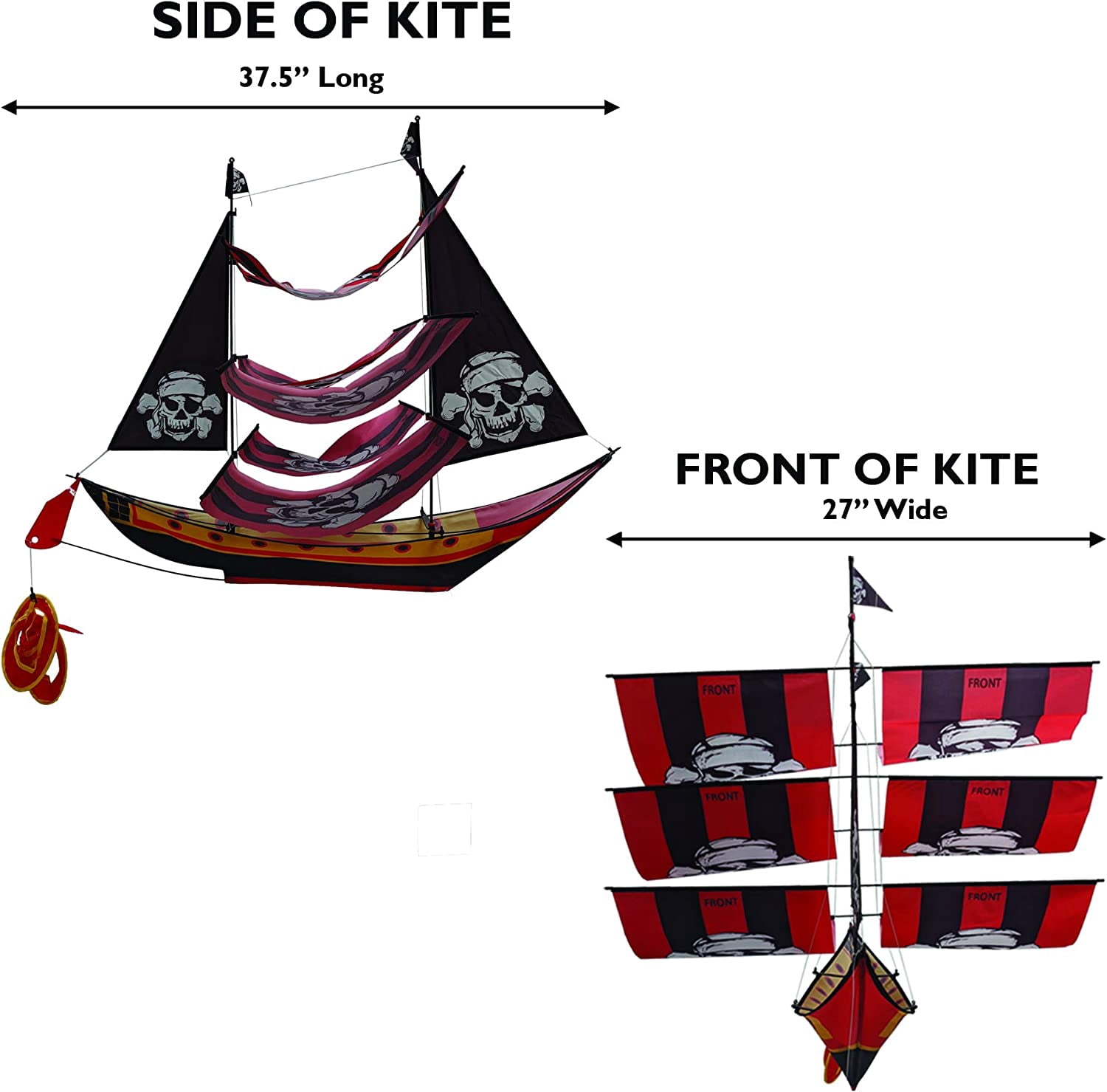 WindNSun® Super Size 3-D Pirate Ship Kite (Black/Red Stripes)