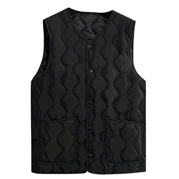 Dagegui Quilted Vest for Women Plain Snap Button Sleeveless Jackets Winter Lightweight Body Warmer Gilet with Pocket Black XXXL