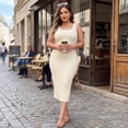 thumbnail image 3 of Agnes Orinda Women's Plus Size Dress Summer Sleeveless Square Neck Bodycon Cocktail Sundress Tank Dress 4X Apricot, 3 of 8
