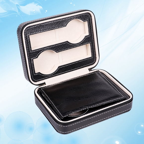 WASHWEPE Watch Case Organizer Black Padded Travel Storage with Four Compartments for Watches