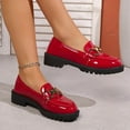 thumbnail image 6 of Miluxas Platform Bottom Loafers Women's Round Toe Leather Shoes Shallow Mouth Slip On Loafers with Buckle Red 9.5(43), 6 of 7
