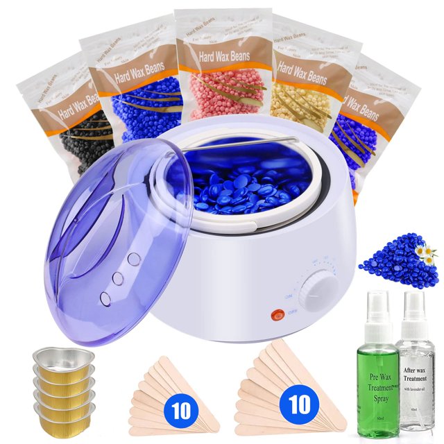Cera para Depilar, Cera Depiladora con 500g Perlas de Cera Dura, Kit Cera Española para Depilar para Cejas | Bikini, Piernas, Axilas y Más, Calentador de Cera Eléctric