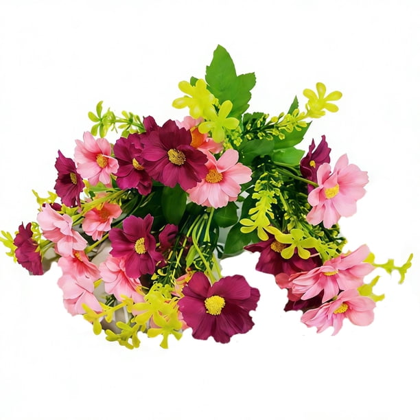 Ramo de flores artificiales | Arreglo floral artificial de 28 cabezas con ranúnculos y mini margaritas para decoración del hogar, centro de mesa para bodas