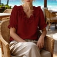 thumbnail image 7 of cocolona Summer Puff Sleeve Tops for Women Ruffle V Neck Loose Shirts Dressy Casual Solid Color Blouses, 7 of 7