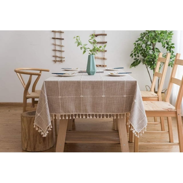 Mantel con borlas Mantel a cuadros de algodón y lino Mantel para mesa de café Mantel cuadrado Lavable para mesa de cocina para mesa de comedor Fokelyi MZQ-0526-1