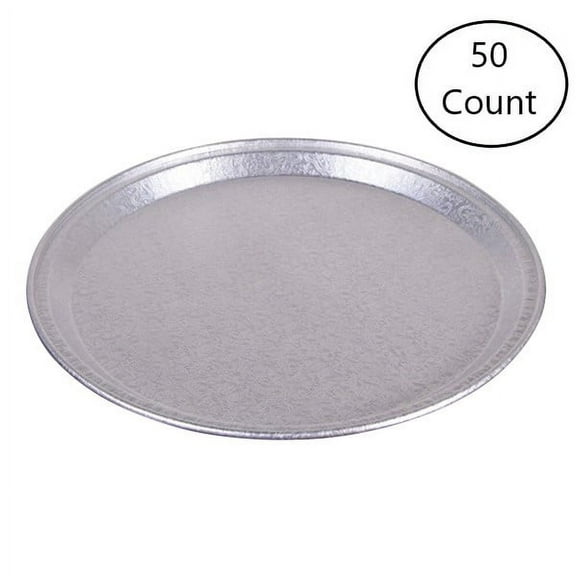 Pactiv Caterware Deluxe Aluminum Round Flat Embossed Tray Silver | 50/Case