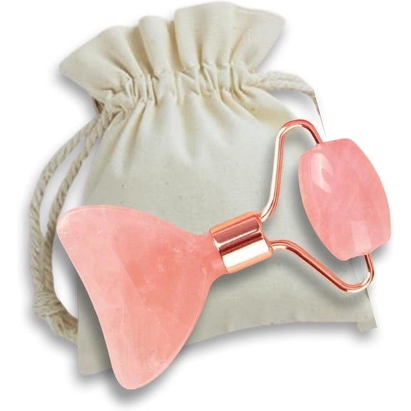 Gua Sha Glow Roller, Facial and Neck Massage Tool Rose Quartz Facial Roller Massager for Face and Eye, Face Sculpting Tool & Mini Roller, Gua Sha Facial Tools, Jade Roller