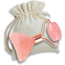Gua Sha Glow Roller, Facial and Neck Massage Tool Rose Quartz Facial Roller Massager for Face and Eye, Face Sculpting Tool & Mini Roller, Gua Sha Facial Tools, Jade Roller