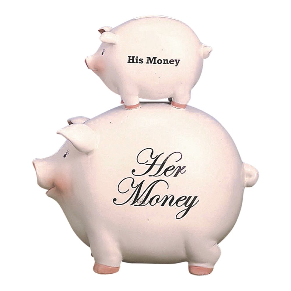 His Money and Her Money Stacked Pigs Piggy Bank Ceramic 8.5 Inches