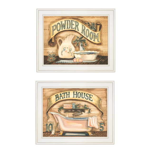 TrendyDecor4U V449-226G "Bath & Powder Room" 2-Piece Vignette by Becca Barton, White Frame