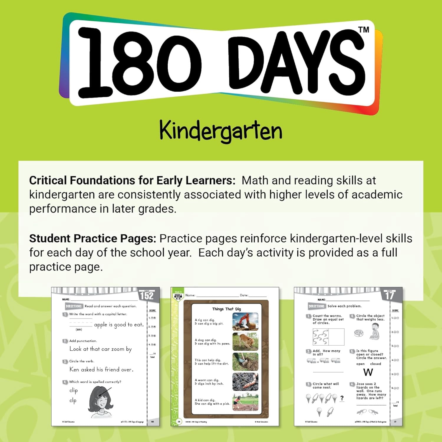 180 Days™: Learning Bundle Kindergarten: Reading 2nd Edition & Math Daily Practice Workbooks