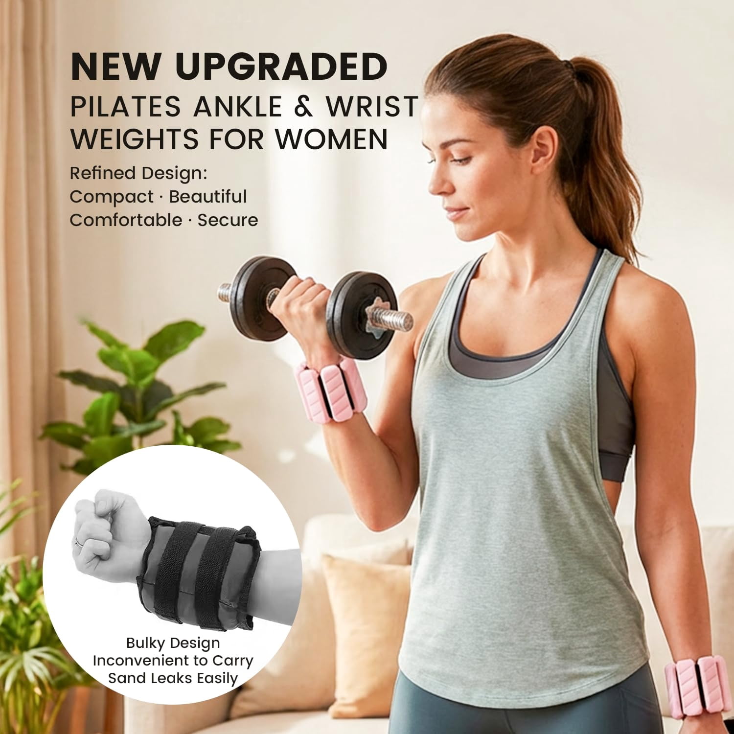 Wrist & Ankle Weights  1 lb Total (2×0.5 lb), Silicone-Wrapped Adjustable Wearable Weights for Toning, Walking, Pilates & Yoga - Pink