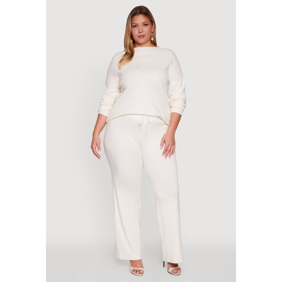Women's Plus Size Drawstring Detail Pull On Wide Leg Pants