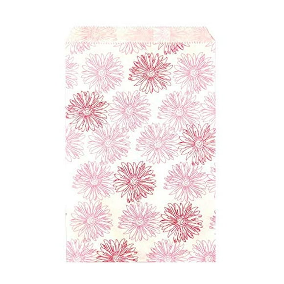 888 Display USA, Inc 200 pcs 4" x 6" Flower Paper Gift Bags Shopping Sales Tote Bags White with Pink Red Flower Design