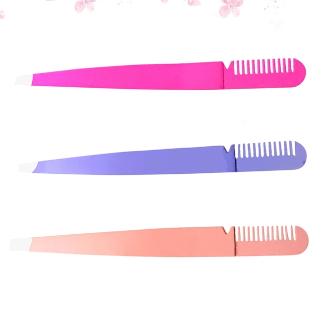unbranded 3Pcs Eyebrow Tweezers with Comb 2 in 1 Stainless Steel Makeup Supplies for Travel Assorted Color