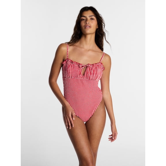 Kacey Lee Women's and Women's Plus Tie Neck Scoop Back One Piece Swimsuit, Sizes XS-3X