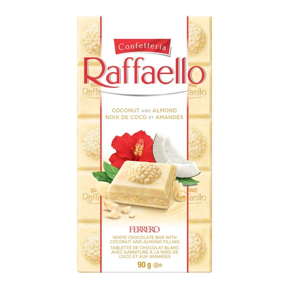 Raffaello Premium Chocolate Bar, White Chocolate Bar with Coconut & Almond Filling, 1 bar, 90g