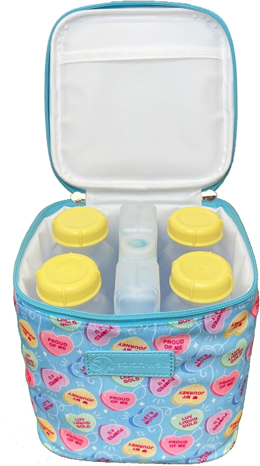 Sarah Wells Cold Gold Breast Milk Cooler Bag with Ice Pack, Insulated Storage for Bottles & Pump Parts, Washable(Candy Conversation Hearts)