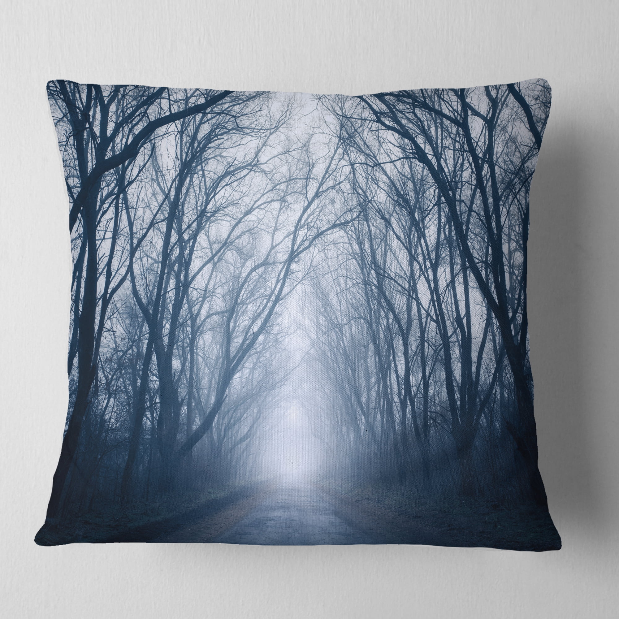 Designart Path in Dark Autumn Forest - Landscape Photography Throw Pillow - 16x16