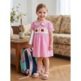 thumbnail image 5 of RUINIXCW Toddler Baby Girl Back to School Dress Kids Kindergarten Outfits Toddler Girl Summer Fall Dress 2 3 4 5 6 Years Apple Pencil Embroidery Doll Collar Short Sleeves Plaid A Line Dress, 5 of 9