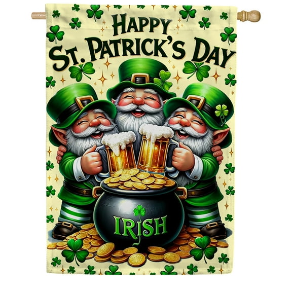 America Forever Leprechaun Trio St Patricks Day House Flags 28" x 40" Double Sided Pot of Gold Leprechaun Holiday Luck of the Irish Seasonal Outdoor Yard St Patricks Day Decorations