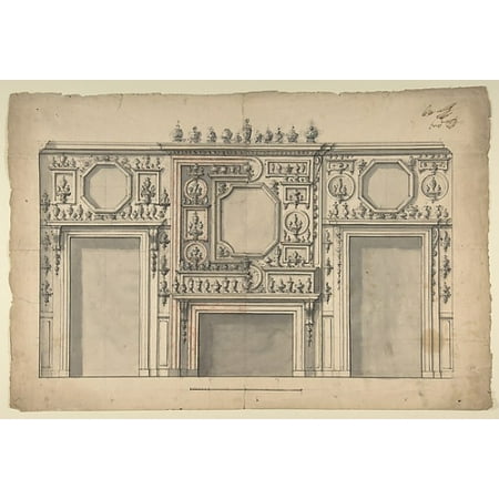 - Two Variant Designs for the Interior of a Room Decorated with Porcelains Fireplace in Center and With the Doorways at Either Side Poster Print by Anonymous Italian first half of the 18th century (18 x