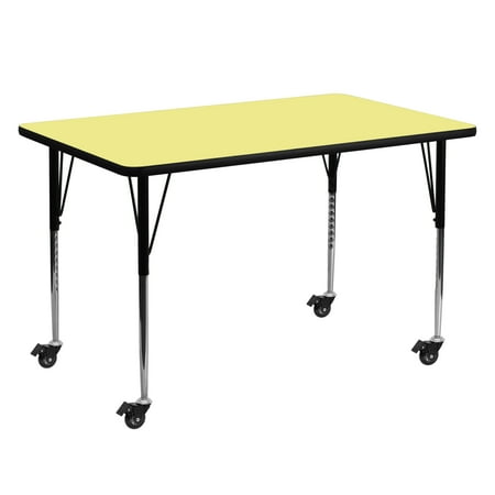 UPC: 0847254080514 | Flash Furniture Wren Mobile 30 W x 60 L Rectangular Yellow Thermal Laminate Activity Table – Standard Height Adjustable Legs