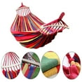 thumbnail image 2 of Double Hammock, 2 Person Cotton Canvas Portable Hammock, with 2 Anti Roll Balance Beam and Sturdy Metal Knot Tree Straps for Tree, Camping, Backyard and Beach, Carrying Bag Included, 2 of 5
