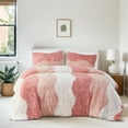 thumbnail image 2 of Intelligent Design Full/Queen Comforter Set, Shaggy Faux Fur Wave Warm Bedding Set, 3-Piece Striped Ombre Design Warm Comforter Bed Set, Blush, 2 of 9