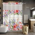 thumbnail image 5 of No Hook Shower Curtains with Snap-in Liner Set, Pink Flowers Waterproof Hotel Style Bathroom Shower Curtain, Spring Floral Elegant Pastoral Wooden Breathable Mesh Top Window Bath Curtains 48''x72'', 5 of 9