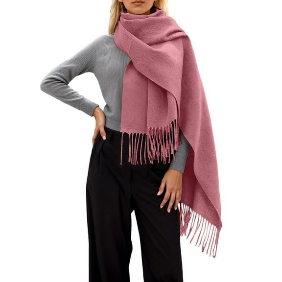 AWZXDE Women's Long Solid Color Fringe Design Scarf Casual Versatile Fashion for Side Draping Basic Style Warm Accessory Light Pink,One Size