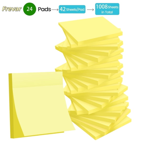 (24 Pack) Sticky Notes 3x3 in Yellow, Clean Removal, Recyclable, Self-Stick Pads, Easy to Post for Home, Office, Notebook