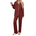 thumbnail image 2 of Fnooota Womens Pajama Sets, Long Sleeve Soft Casual V Neck Sleepwear Set Wine Size S, 2 of 4