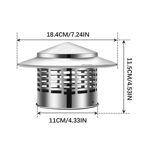 Housse de Conduit de Cheminée Chapeau de Cheminée Haut Capuchon de Cheminée Toit Housse de Cheminée contre la Pluie Dessus de Cheminée en Acier Inoxydable avec Écran