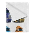 thumbnail image 2 of Truck Soft Flannel Fleece Throw Blanket, Colorful Semi Trucks Transportation of Goods Theme Shipping Driving Cartoon Design, Cozy Plush for Indoor and Outdoor Use, 60" x 80", Multicolor, by Ambesonne, 2 of 5