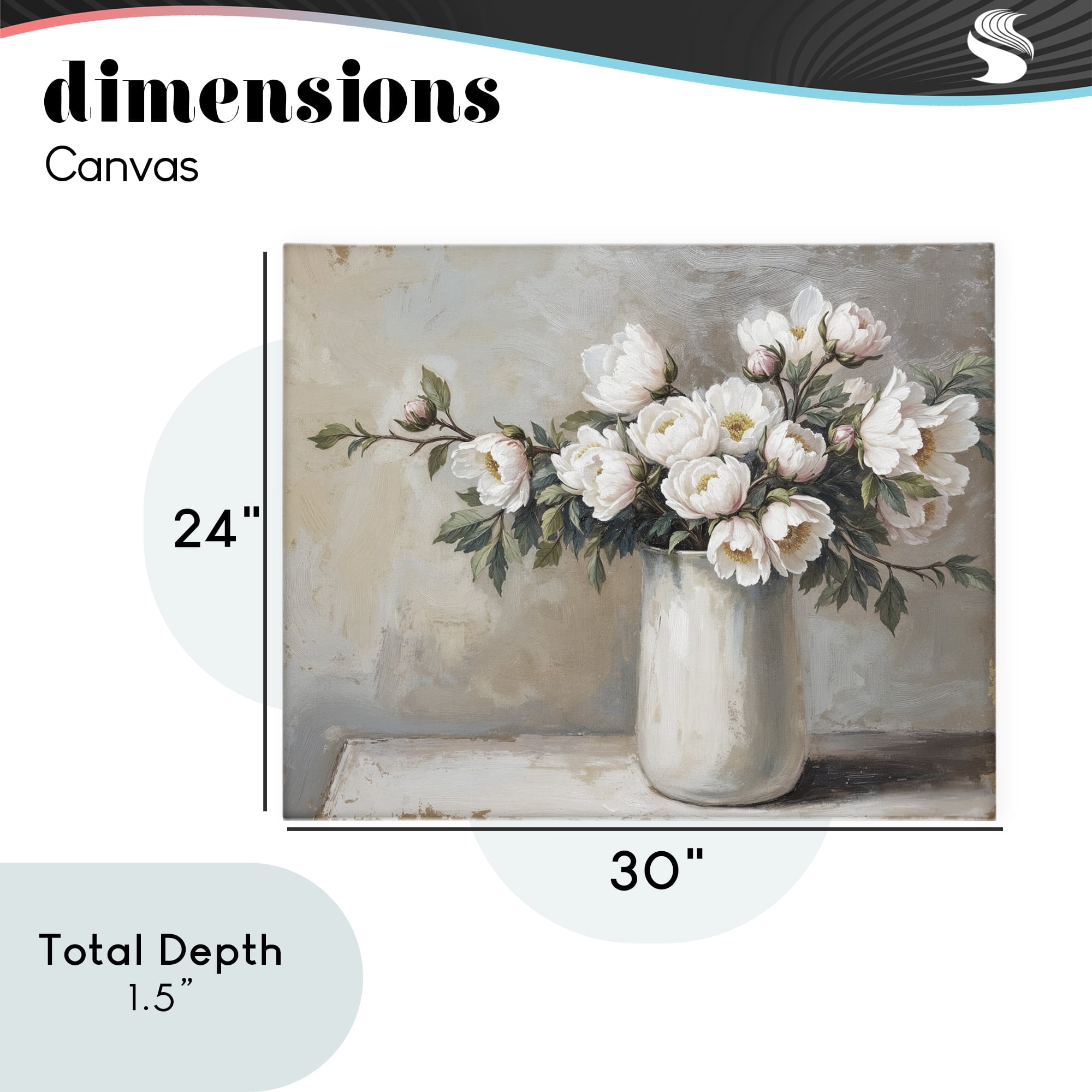 White Flowers in Vase Still Life Canvas Wall Art, design by Lettered and Lined