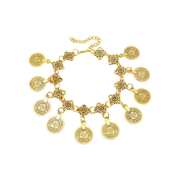 BYNNIX Vintage Gypsy Coin Tassels Anklet Chain Retro Bracelet for Women Stylish Barefoot Sandals Jewelry Accessory